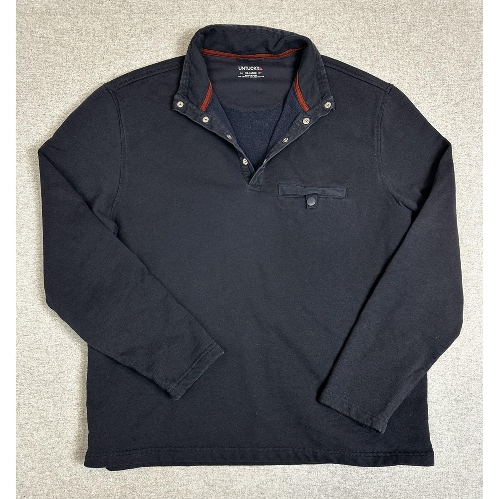 UNTUCKit Sweater Mens 2XL‎ Navy Parkson Snap Mock Neck Fleece Pullover Shirt